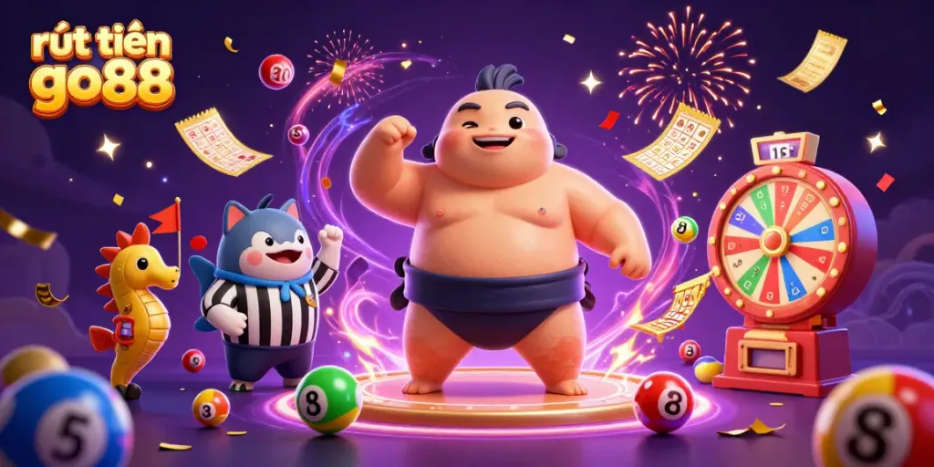 Experience rút tiền go88 with a colorful underwater casino scene featuring a blowfish, catfish referee, and lively spectators.